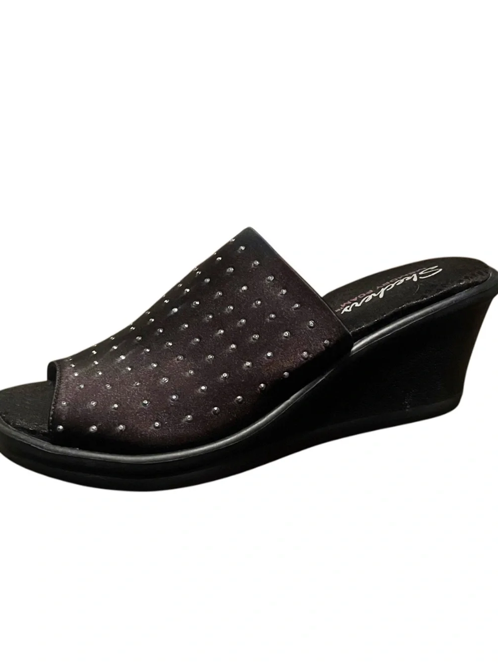 Skechers Black Wedge Mule with Rhinestone Studs Sz 7.5